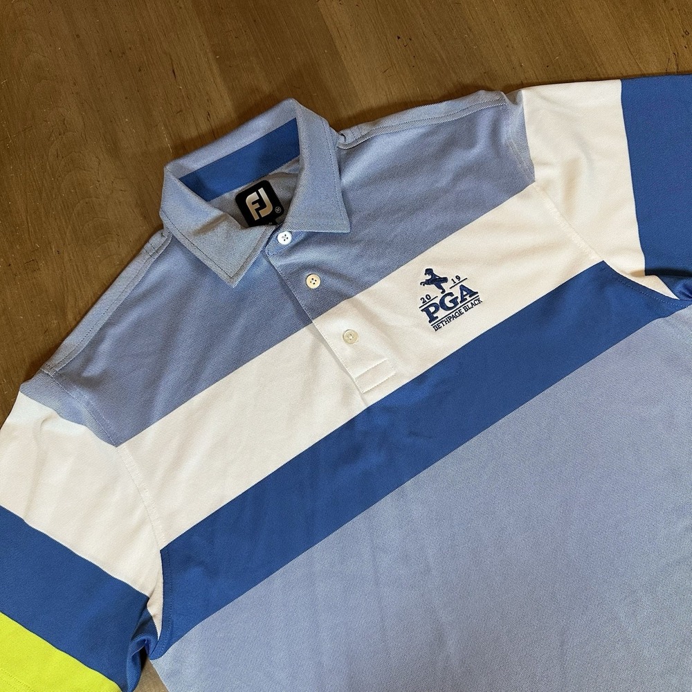 FootJoy Golf PGA Bethpage Black 2019 Polo Shirt Blue Colorblock Mens Medium